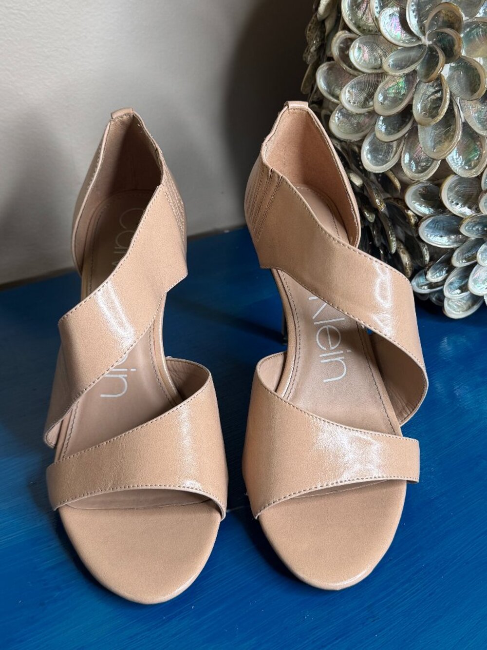 Calvin Klein Nude Strappy Heels, Size 9.5